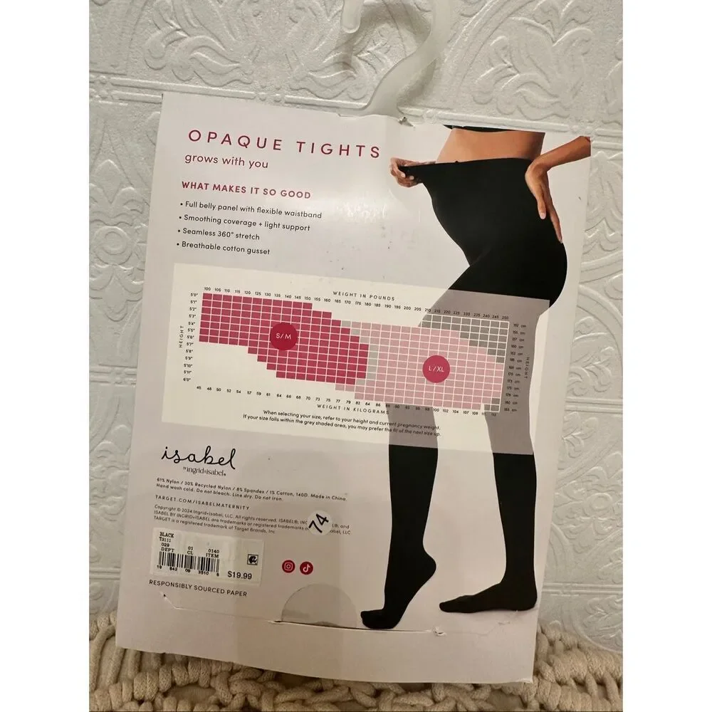 Ingrid & Isabel Pregnancy Maternity Black Over The Belly Opaque Tights